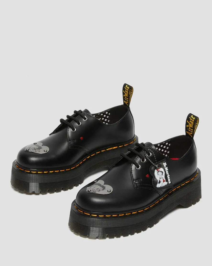 1461 Quad Betty Boop Black Smooth Platform Oxford Shoes