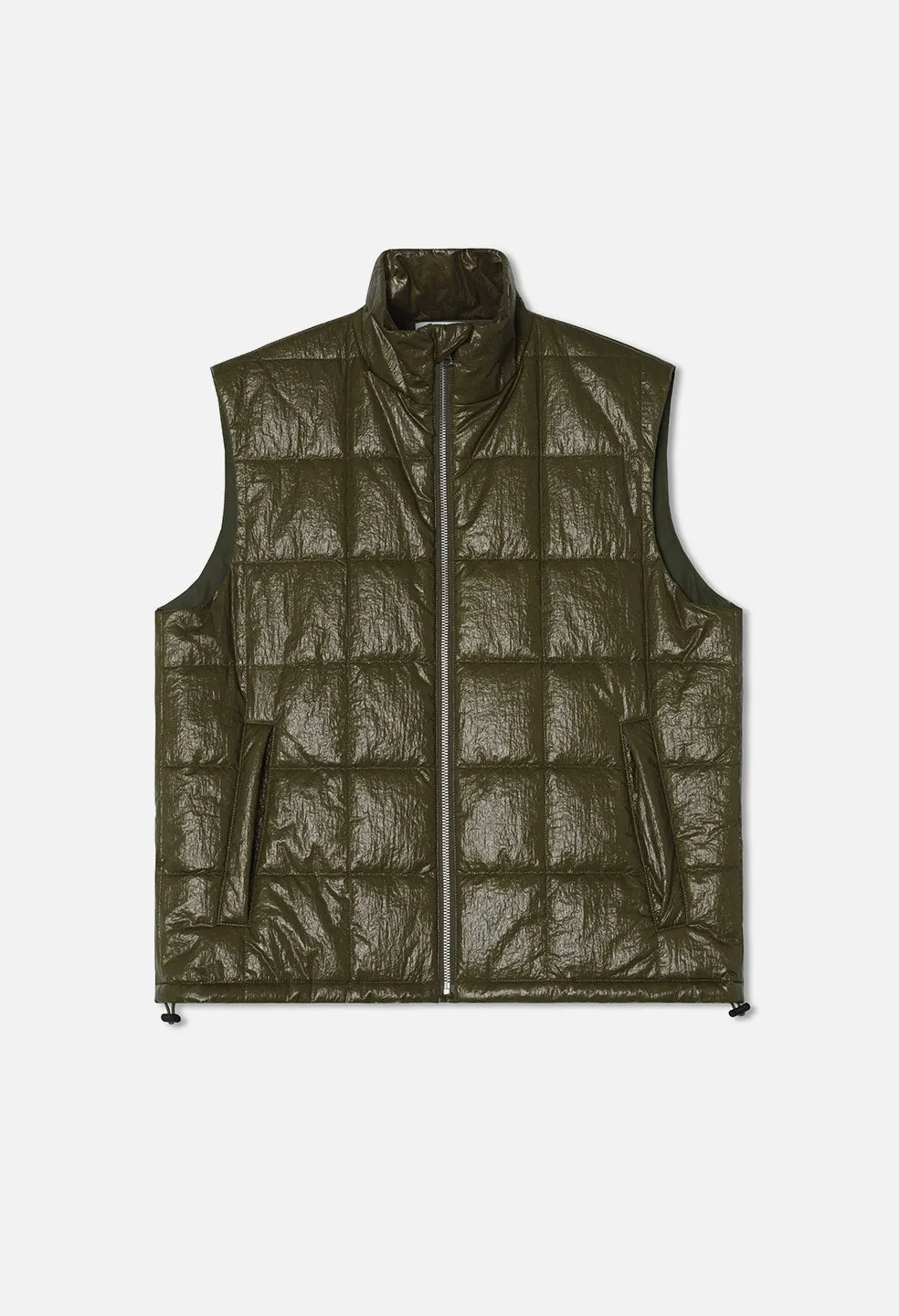 Coated Nylon Puffer Vest / Olive