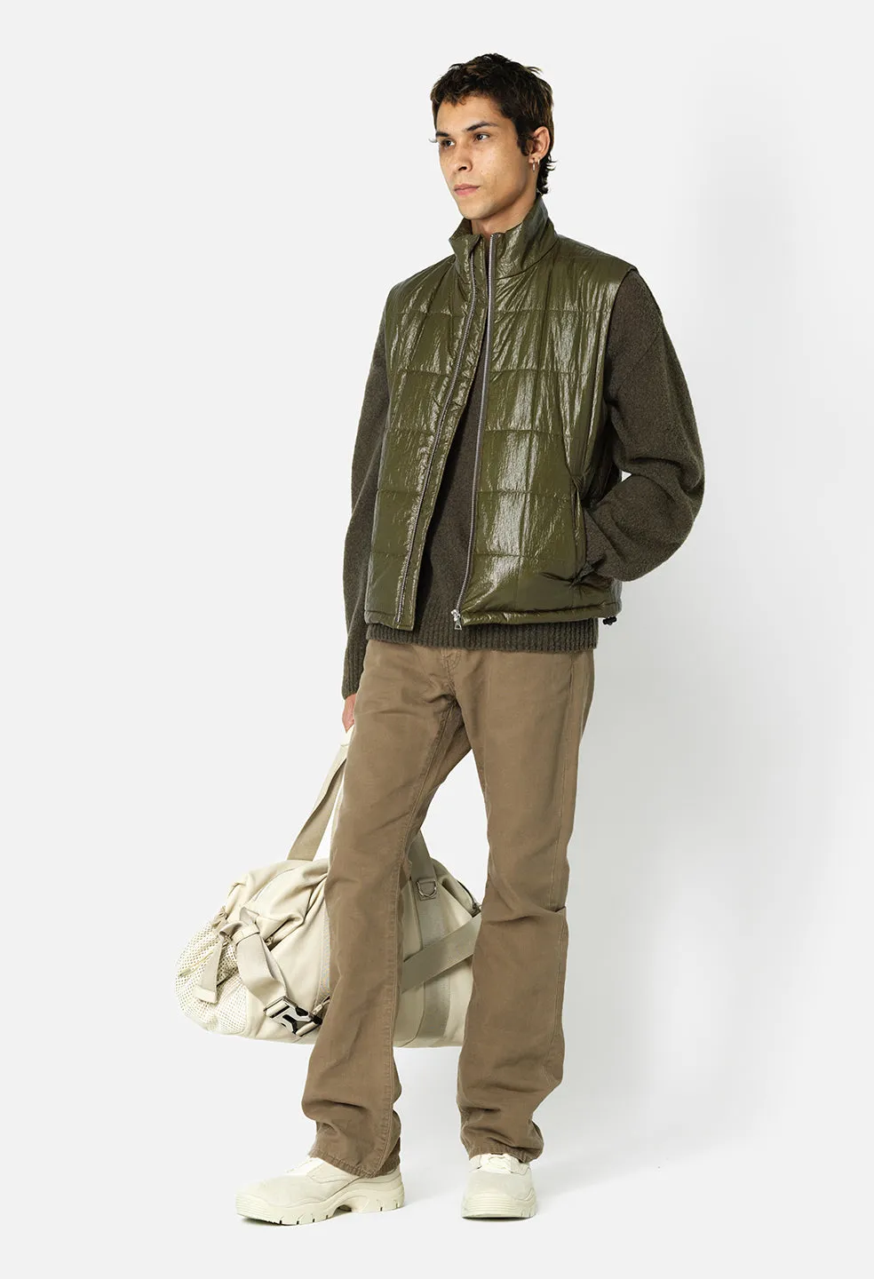 Coated Nylon Puffer Vest / Olive