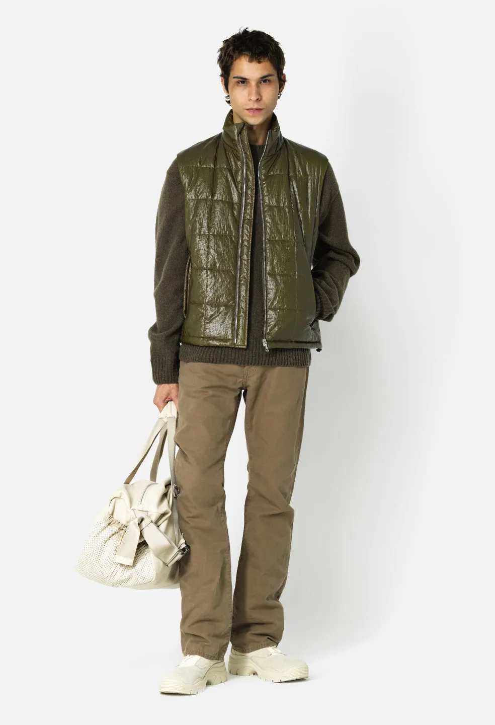 Coated Nylon Puffer Vest / Olive