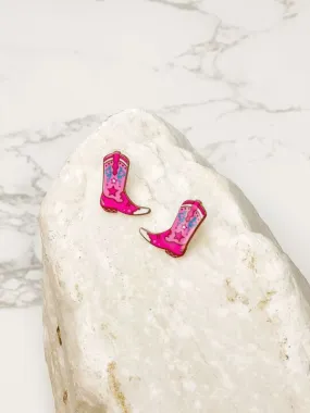 Cowboy Boot Acrylic Stud Earrings - Pink