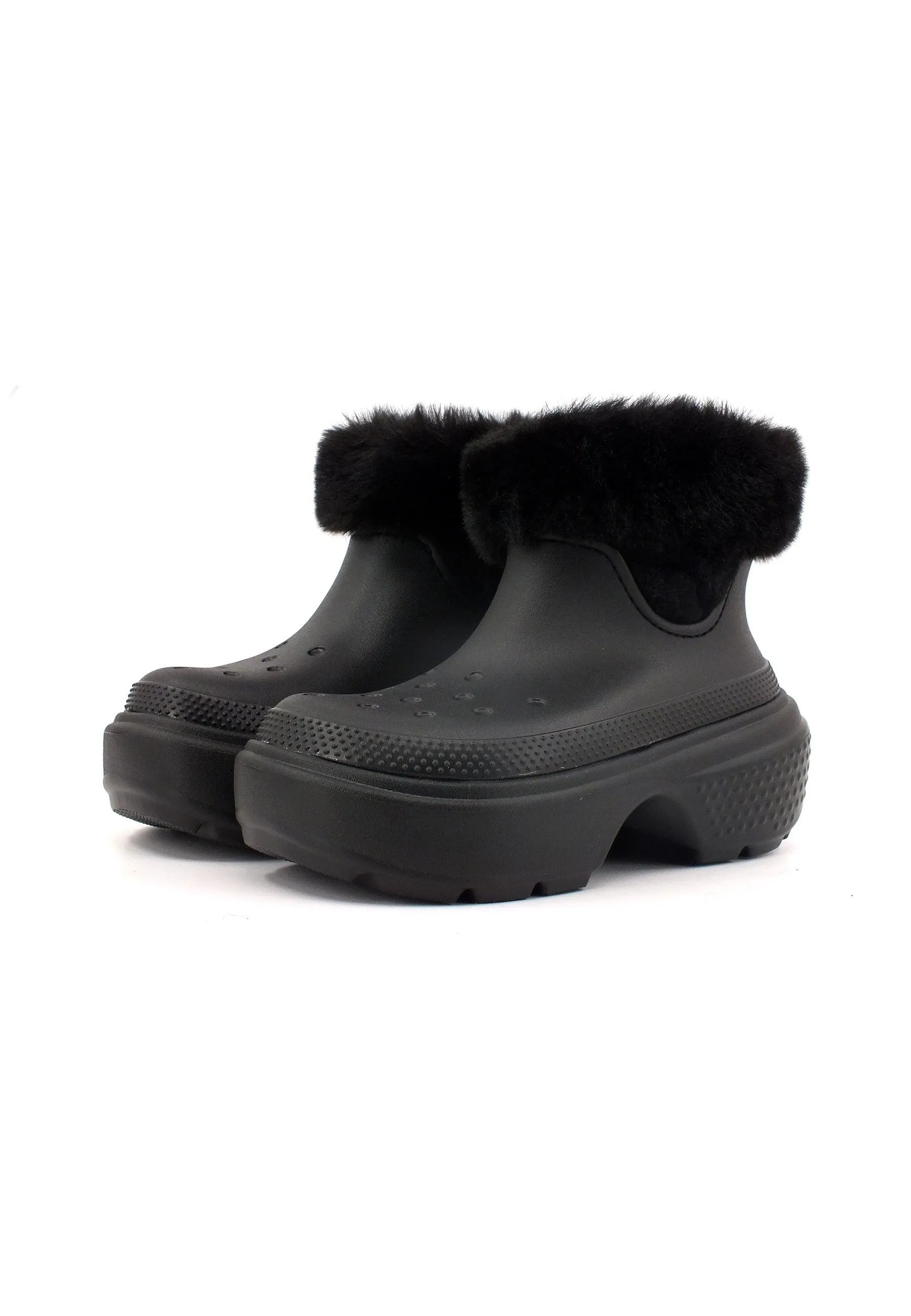 CROCS Stomp Lined Boot Stivaletto Pelo Donna Black 208718-001