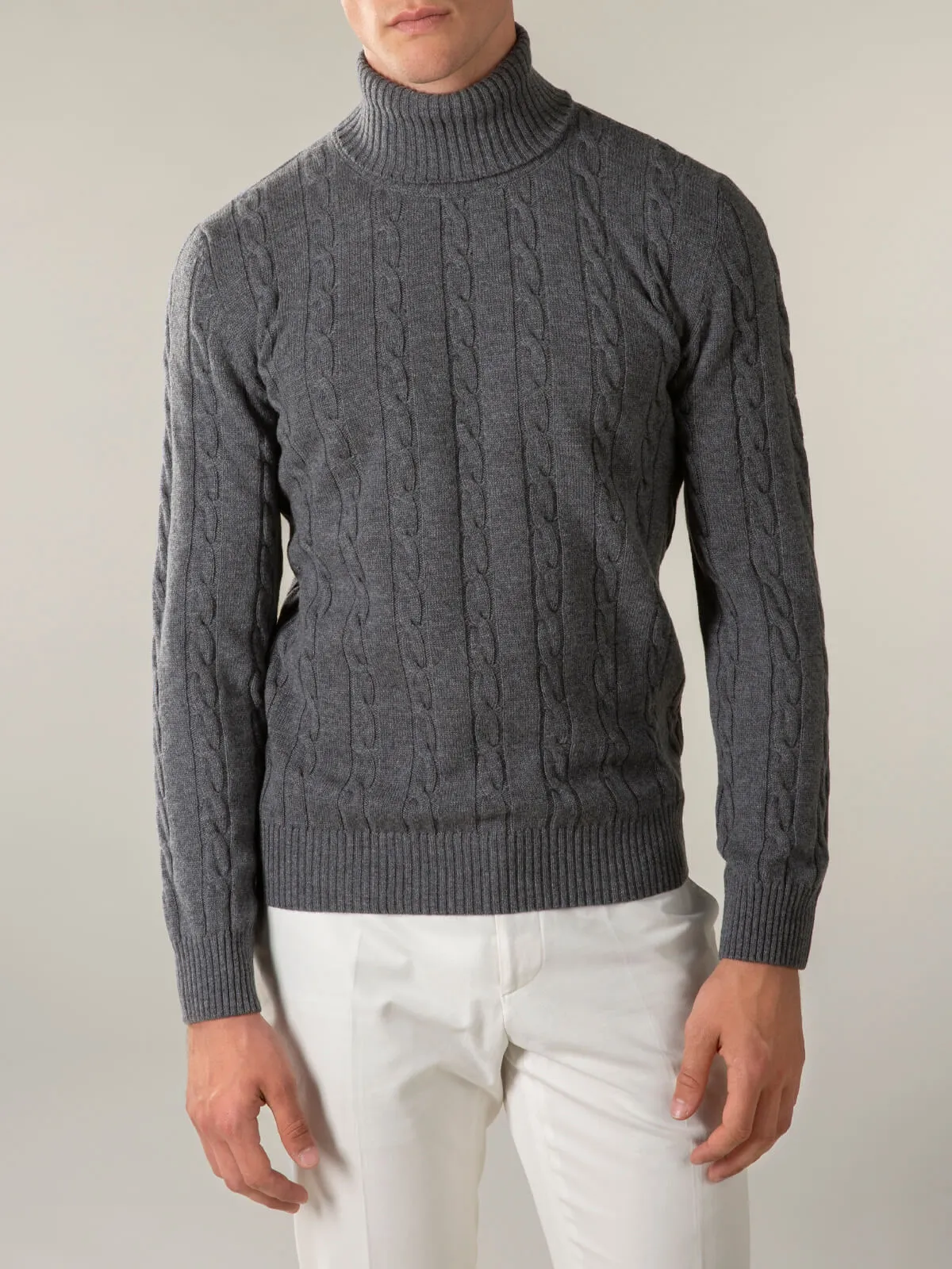 Dolcevita Cable Knit Sweater Dark Grey