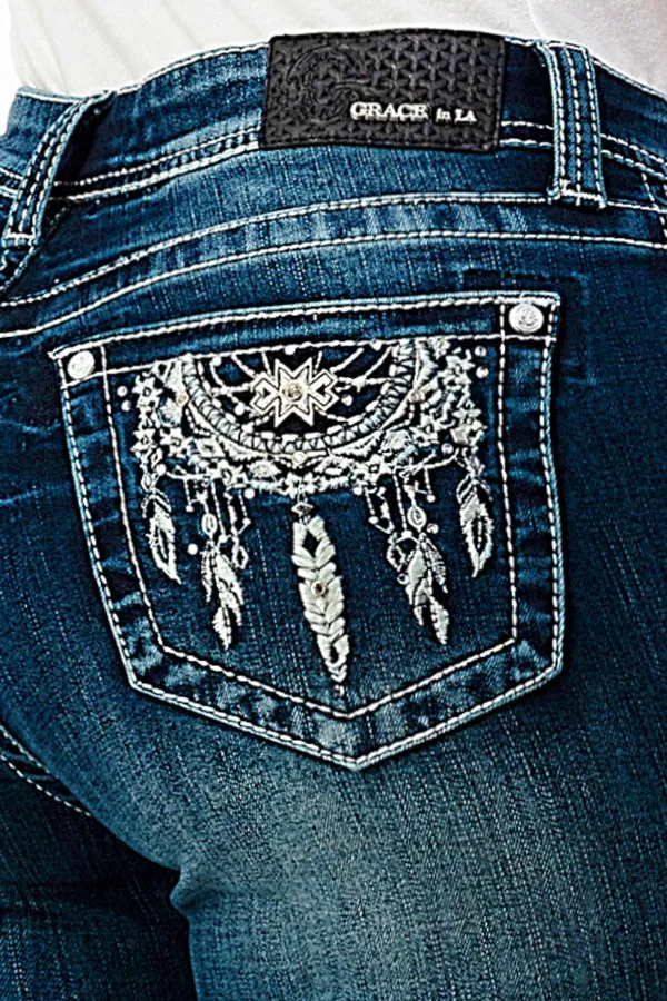 Dream Catcher Detail Mid Rise  Boot Cut