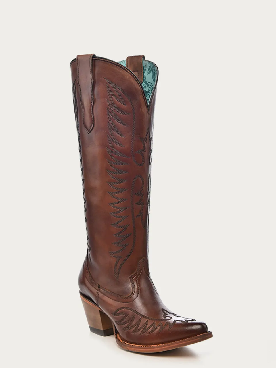 E1570 - WOMEN'S EMBROIDERY COGNAC J TOE COWBOY BOOT