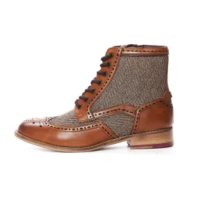 ERICA 2.0 TAN TWILL BROGUE BOOT