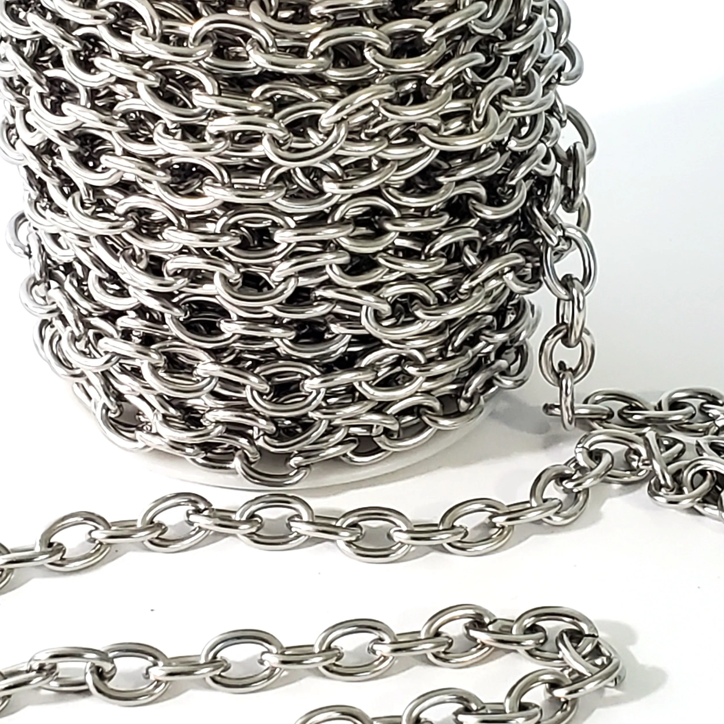 Extra Thick Stainless Steel Jewelry Chain, 15 Feet, Unspooled Open Links, 10x8x2mm, #1968-1