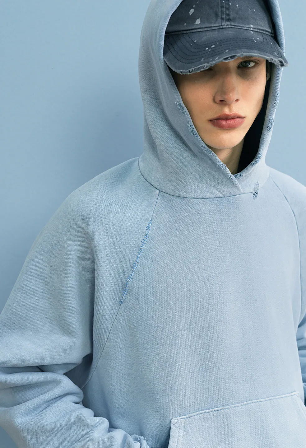 Folsom Cropped Raglan Hoodie / Vintage Dusty Blue