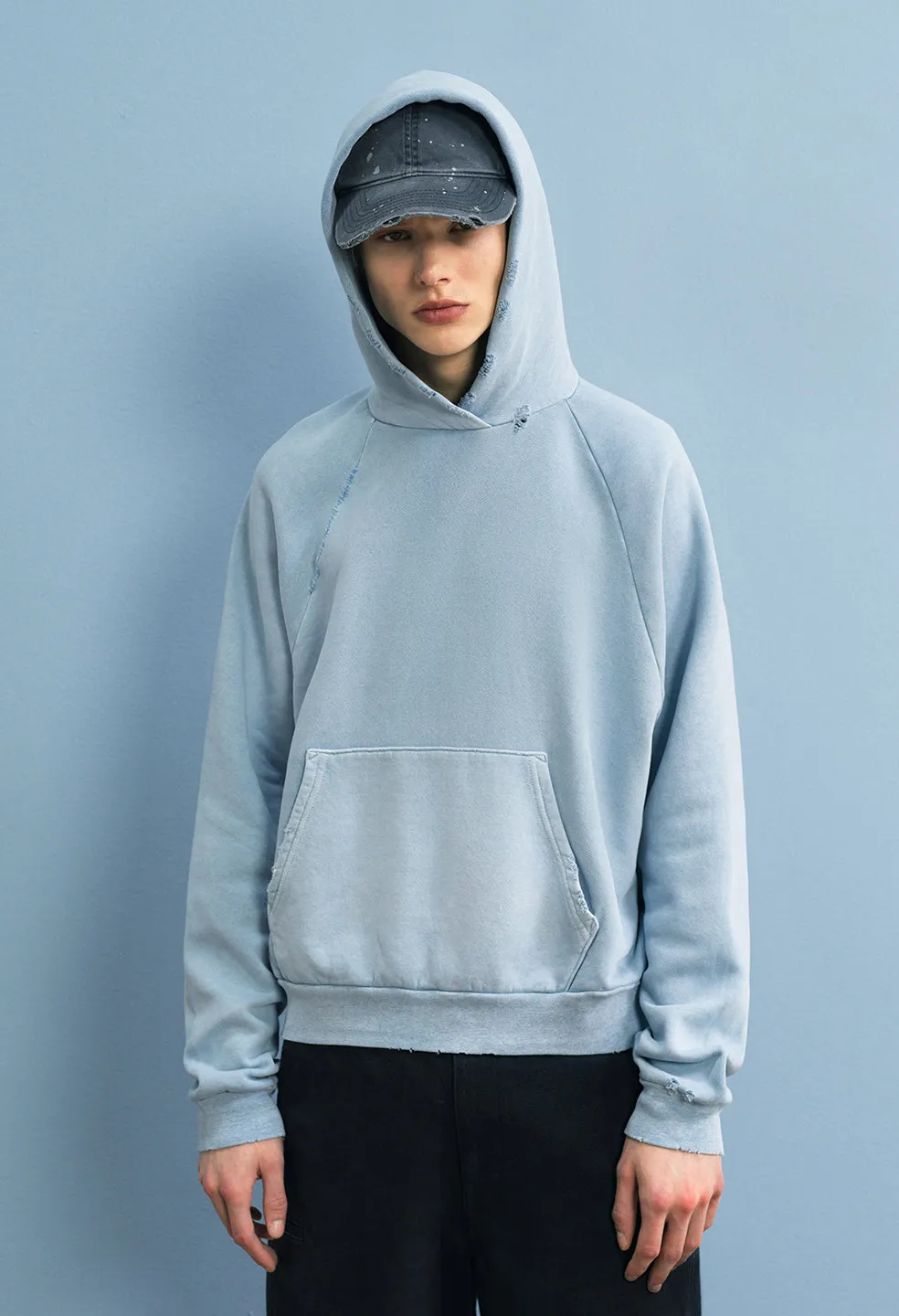 Folsom Cropped Raglan Hoodie / Vintage Dusty Blue