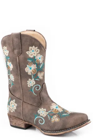 Girl's Roper Vintage Brown Western Square Toe Boot w/ Floral Embroidery