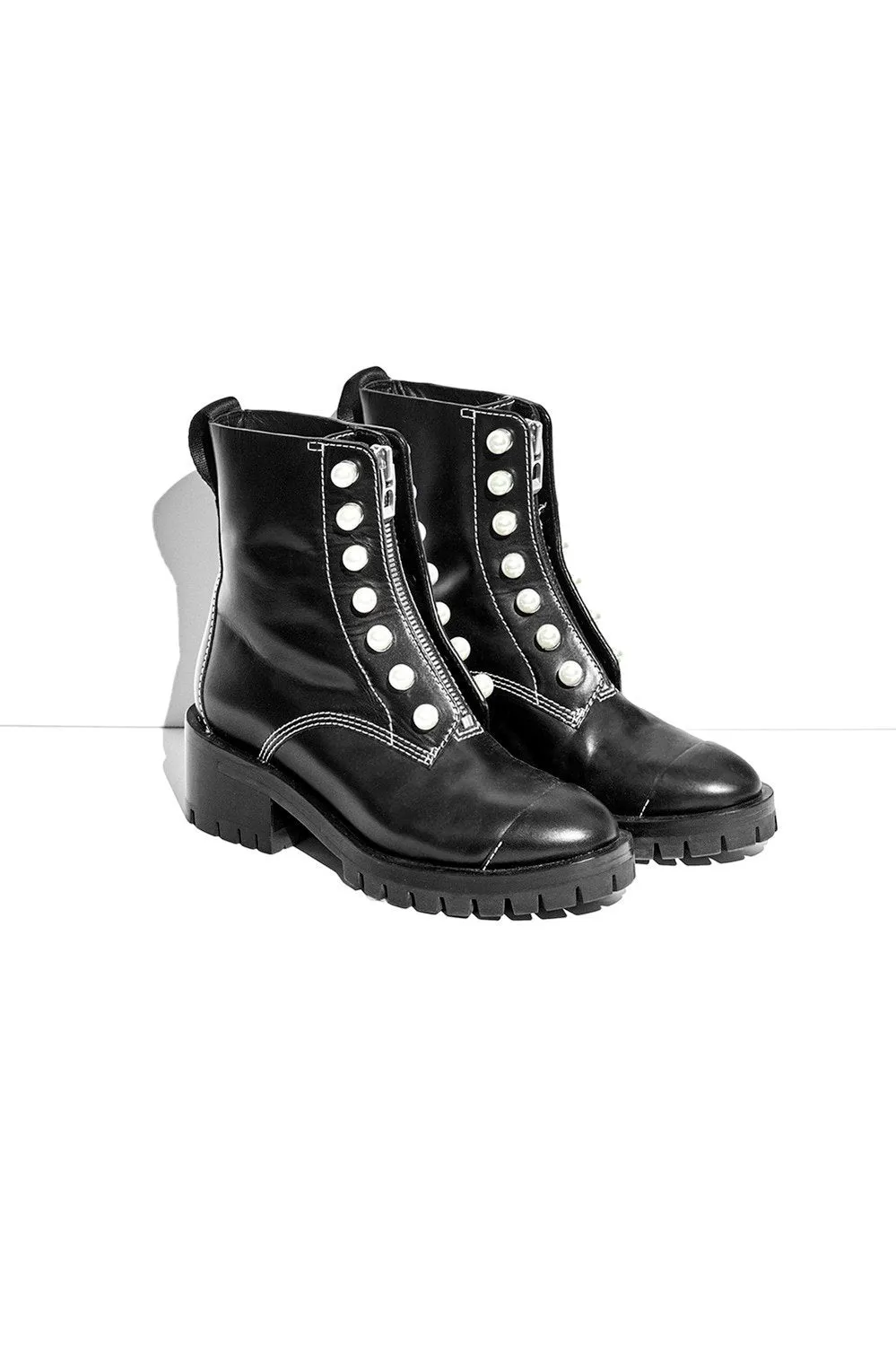 Hayett - Lug Sole Zipper Boot With Pearls