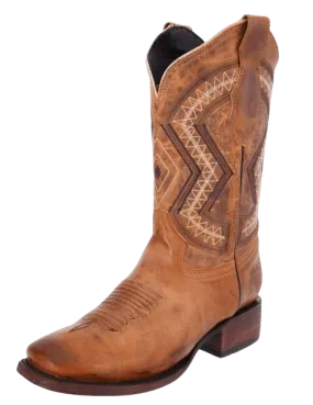 Honey with Intricate Designed Tube Square Toe Rodeo Boot