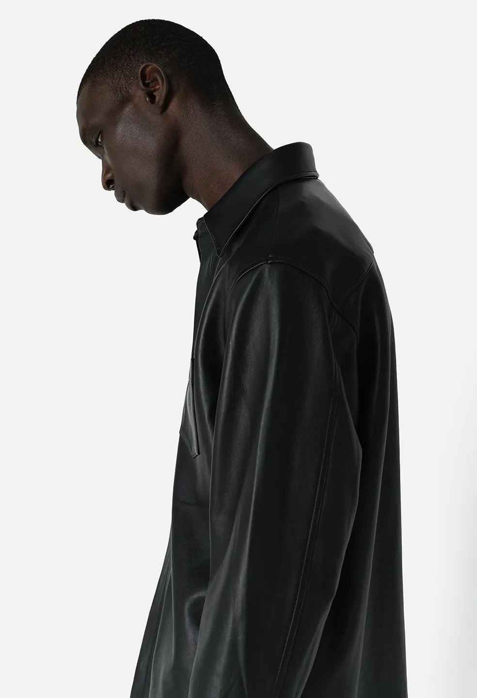 Leather Cloak Button Up / Black