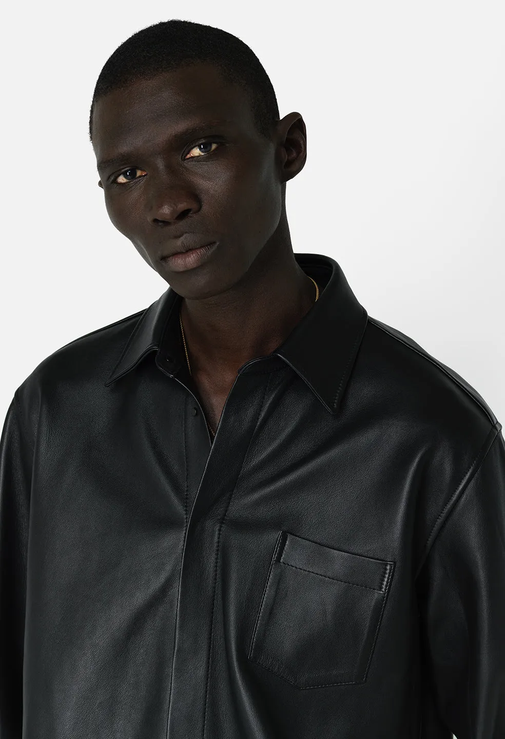 Leather Cloak Button Up / Black