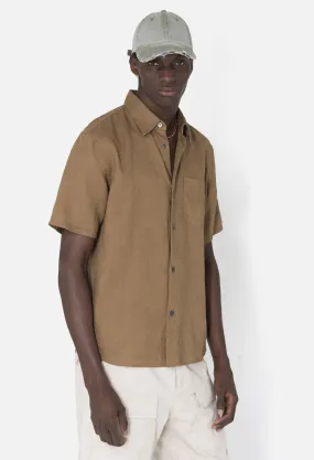 Linen SS Cloak Button Up / Brown