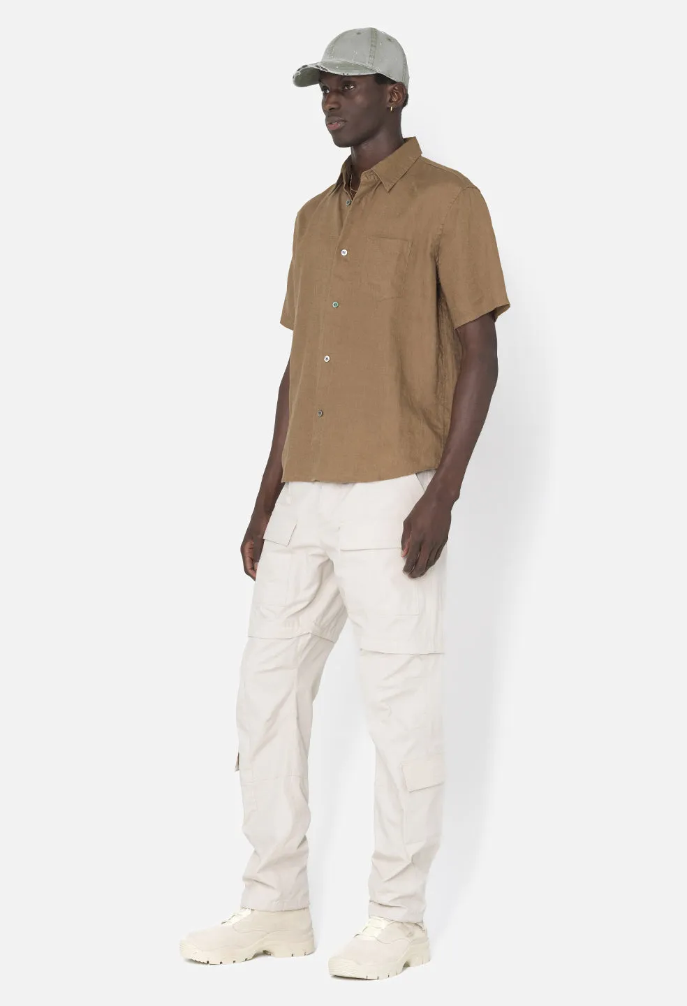 Linen SS Cloak Button Up / Brown