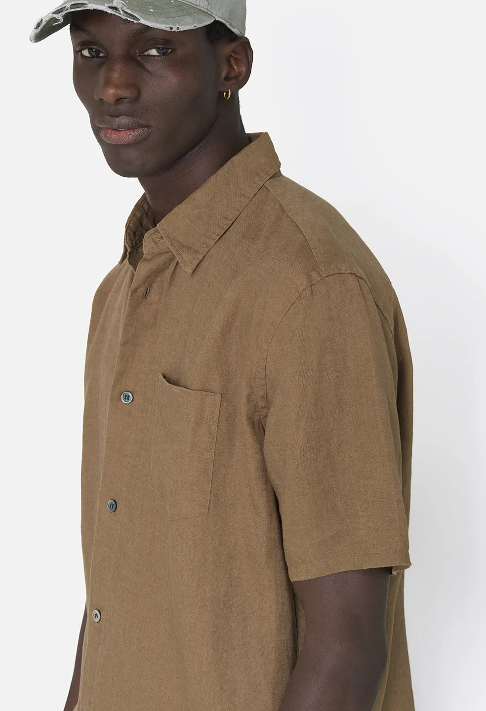 Linen SS Cloak Button Up / Brown