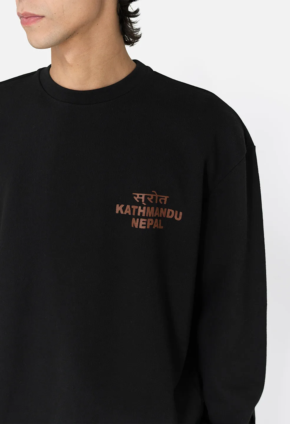 Nepal Oversized Crewneck Pullover / Black