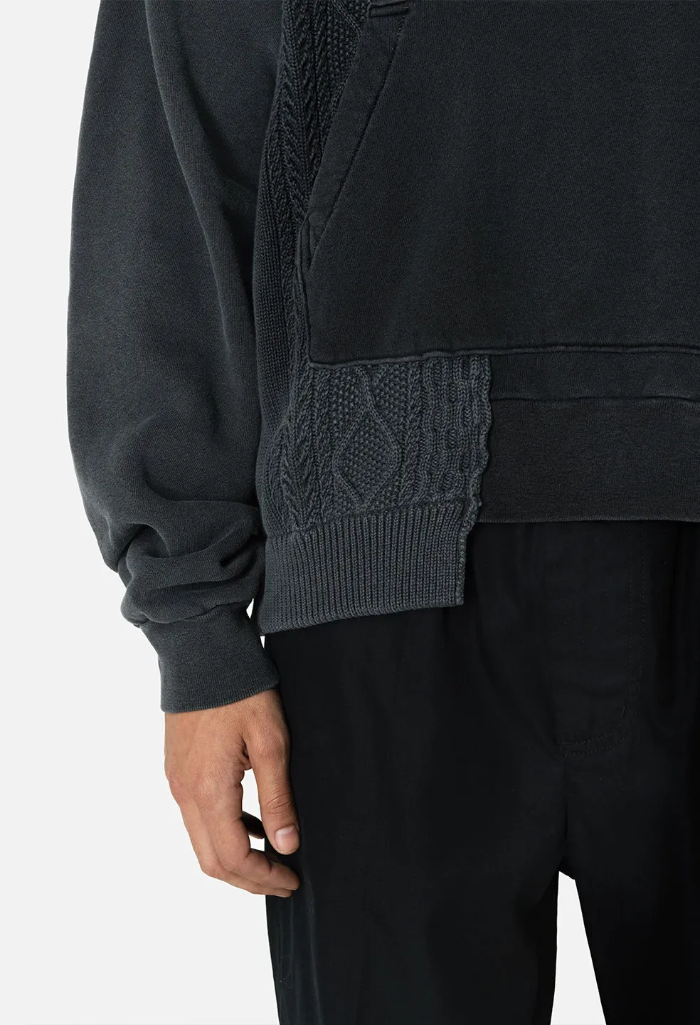 Reconstructed Cable Knit Hoodie / Washed Black