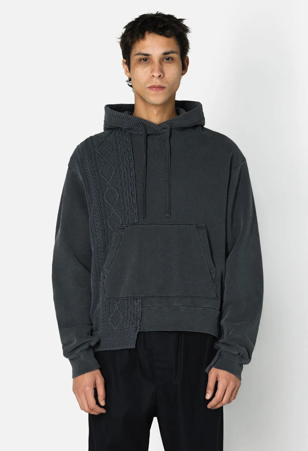 Reconstructed Cable Knit Hoodie / Washed Black