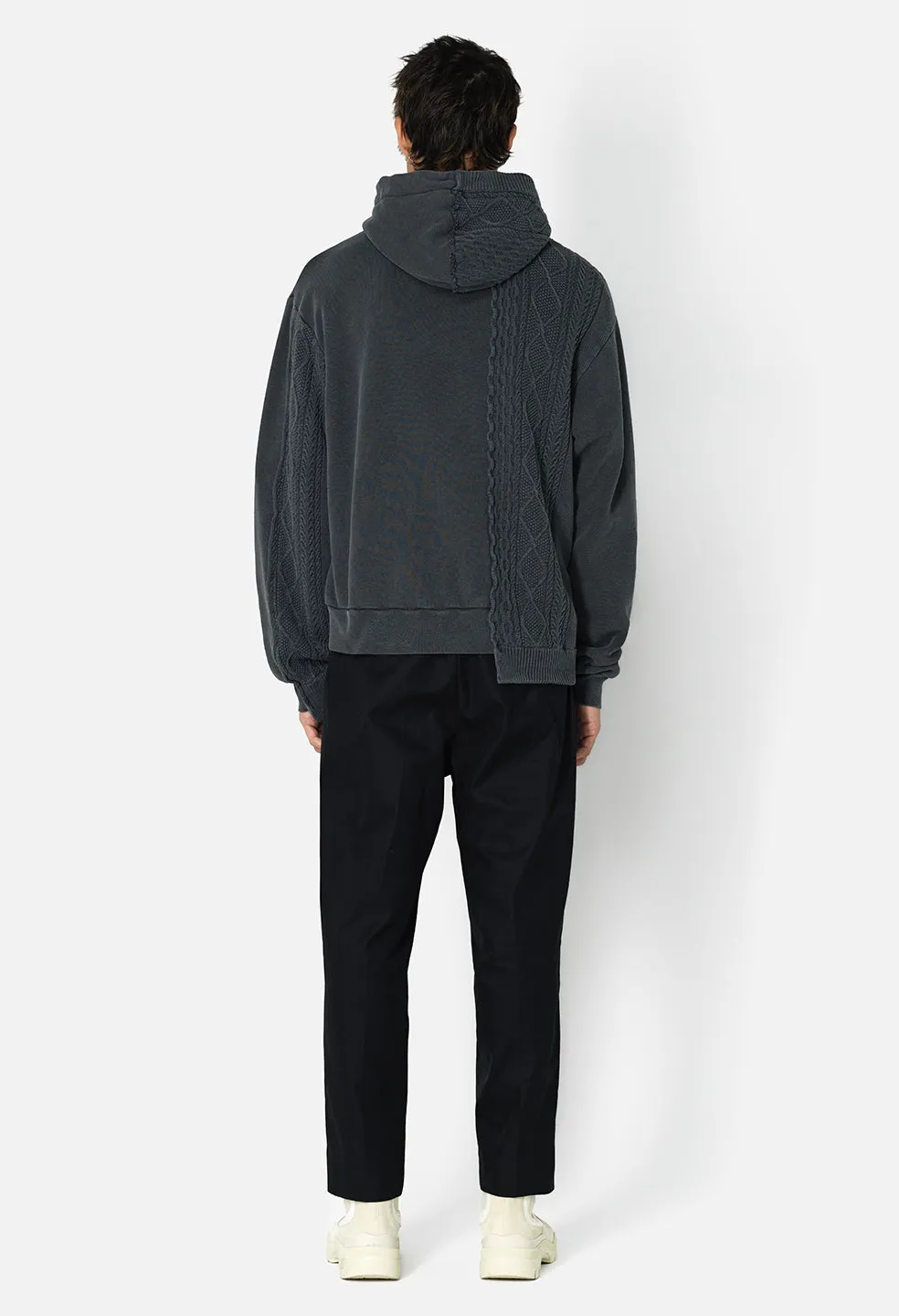 Reconstructed Cable Knit Hoodie / Washed Black