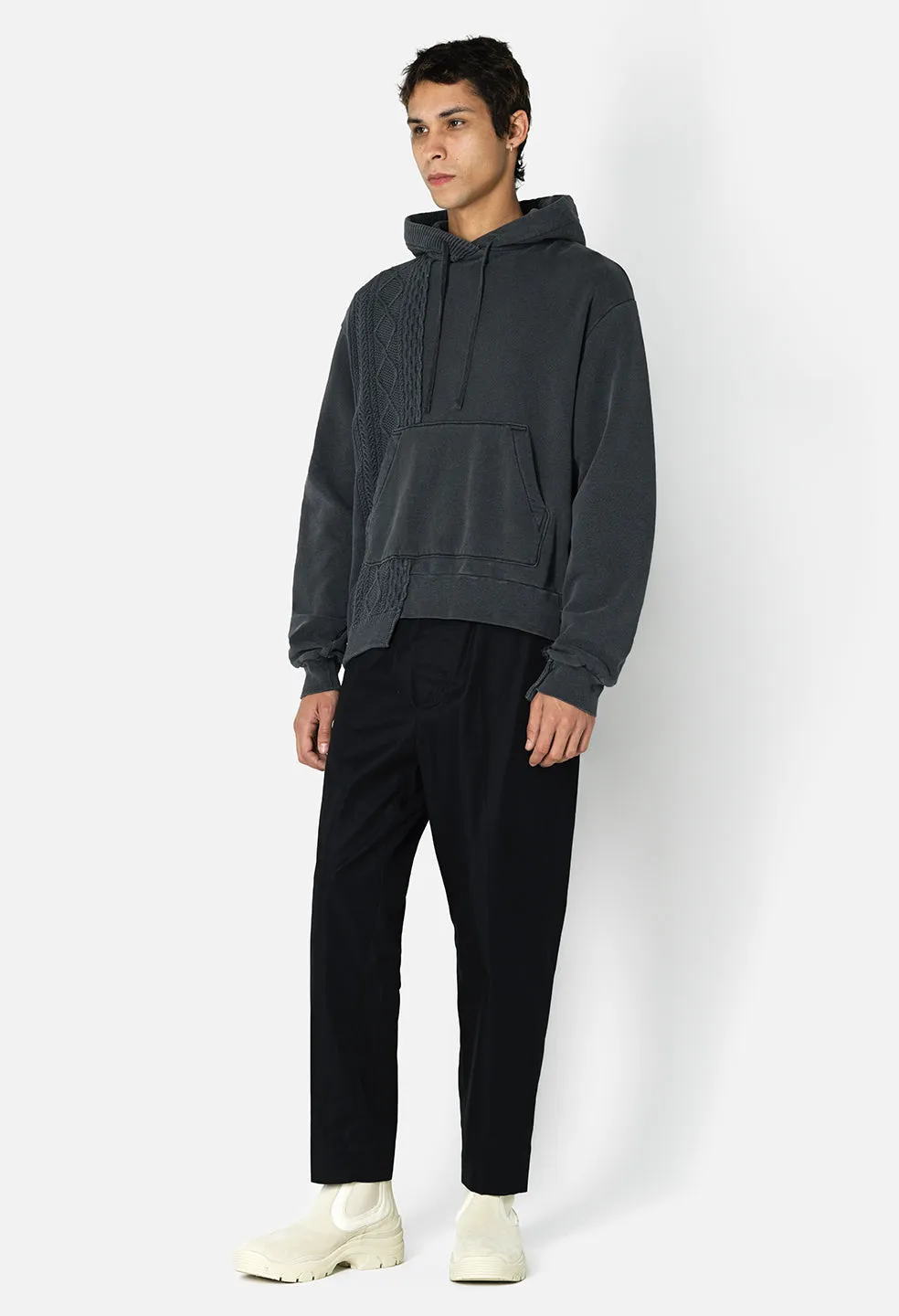 Reconstructed Cable Knit Hoodie / Washed Black