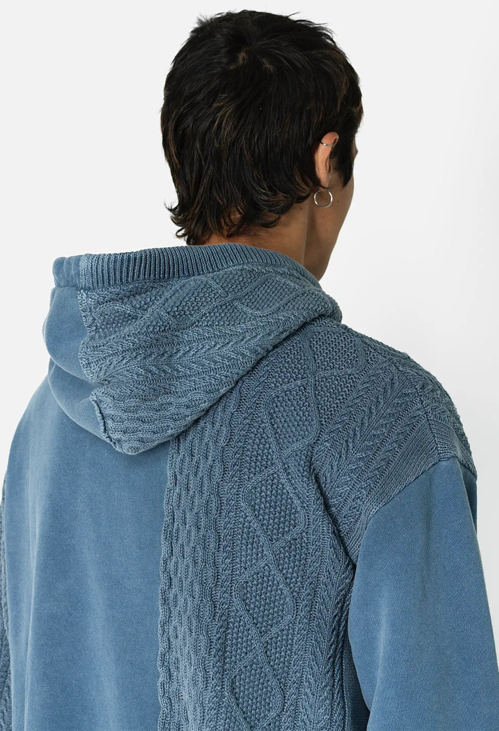 Reconstructed Cable Knit Hoodie / Washed Blue