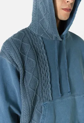 Reconstructed Cable Knit Hoodie / Washed Blue