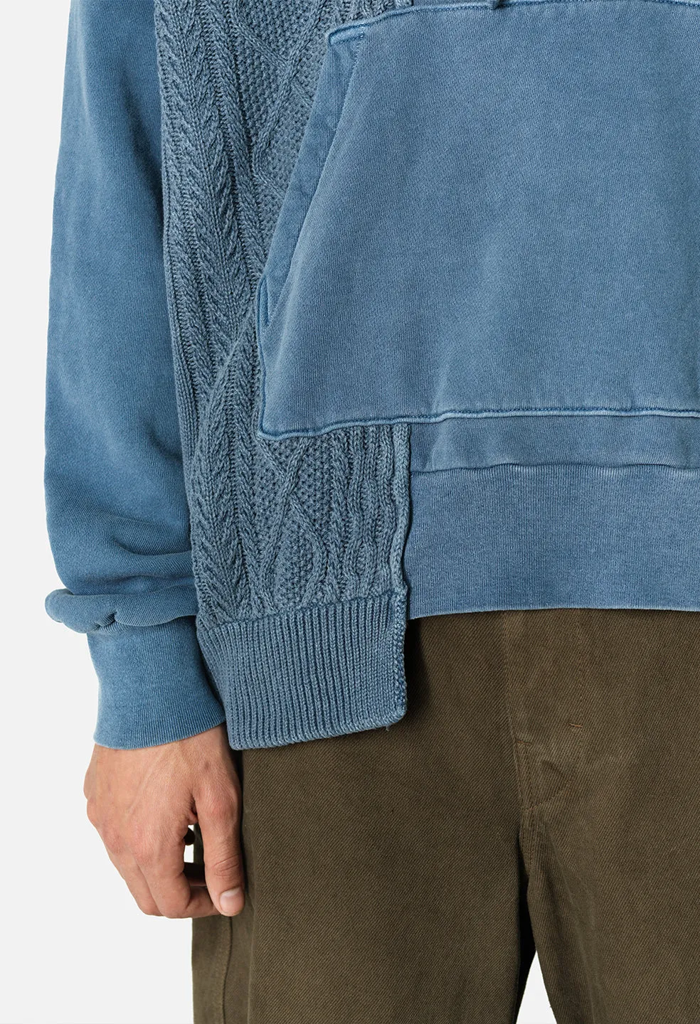 Reconstructed Cable Knit Hoodie / Washed Blue