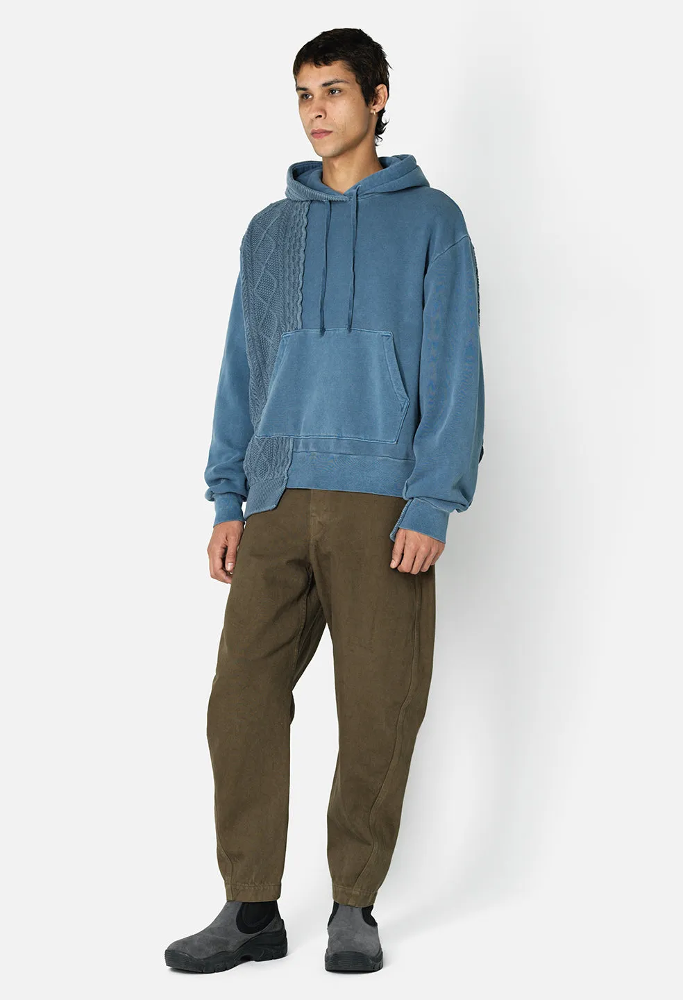 Reconstructed Cable Knit Hoodie / Washed Blue