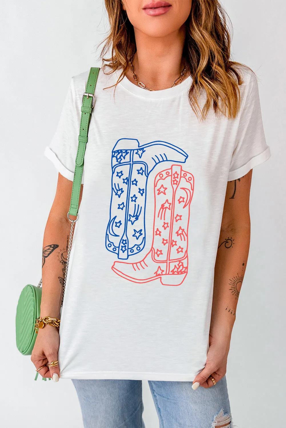 Sunset and Swim  Boot Graphic Round Neck Short Sleeve T-Shirt