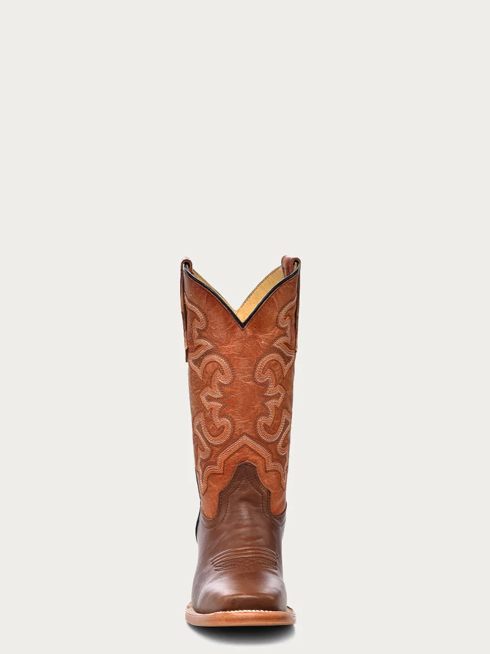 T0164 - TEEN'S BROWN ORANGE EMBROIDERY SQUARE TOE COWBOY BOOT