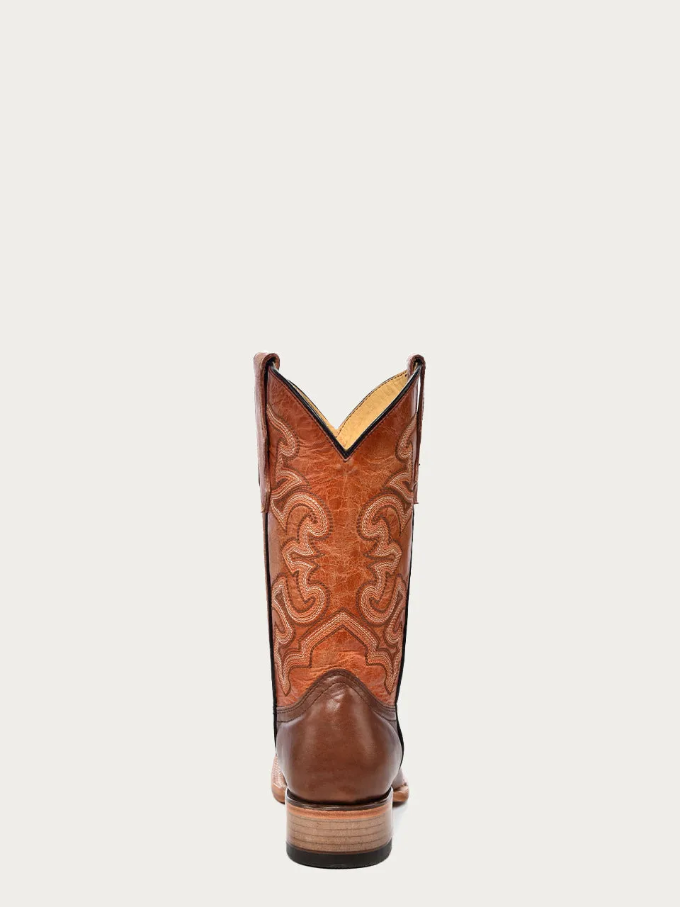 T0164 - TEEN'S BROWN ORANGE EMBROIDERY SQUARE TOE COWBOY BOOT