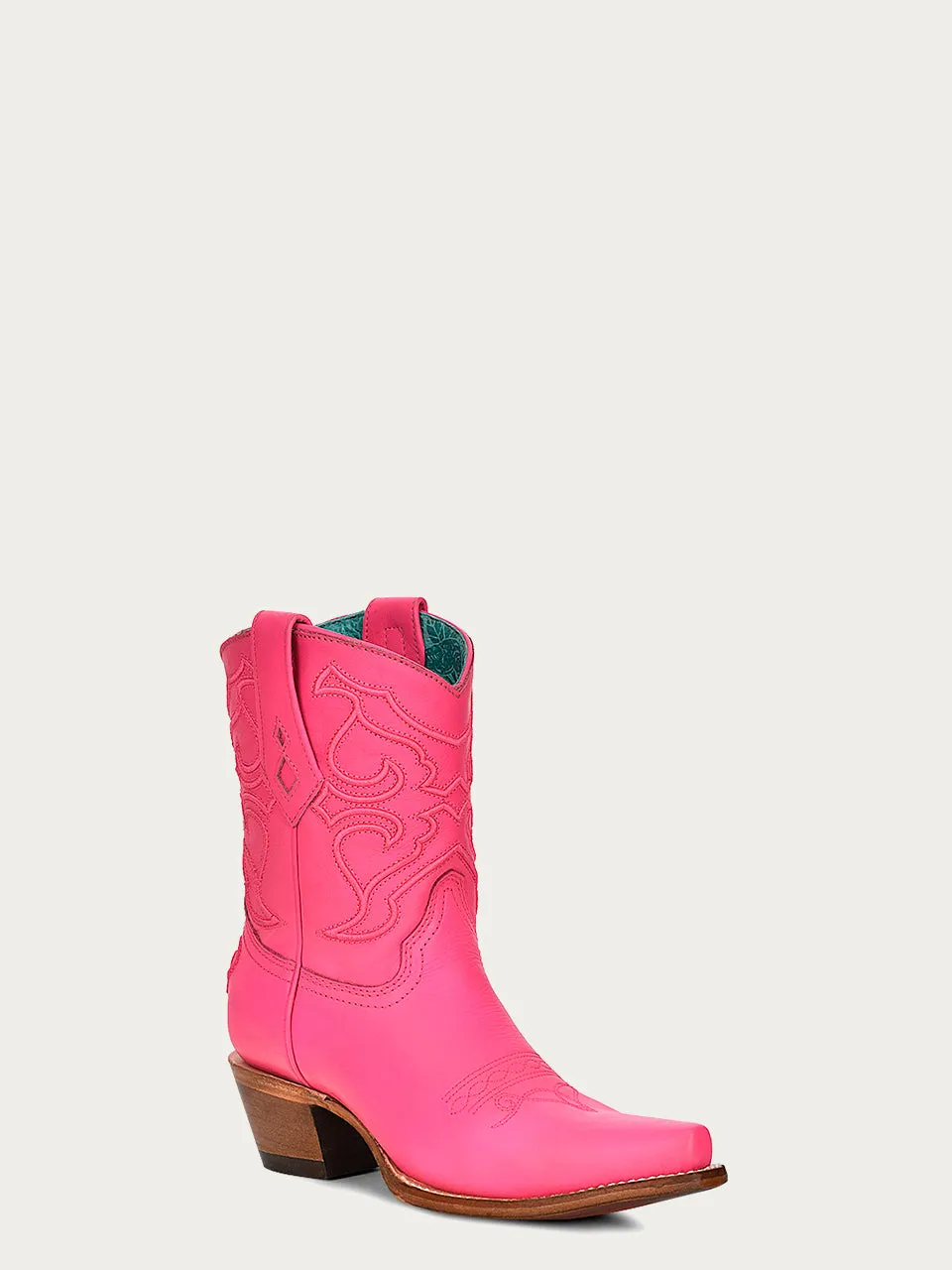 Z5137 - WOMEN'S EMBROIDERY FUCHSIA SNIP TOE ANKLE BOOT