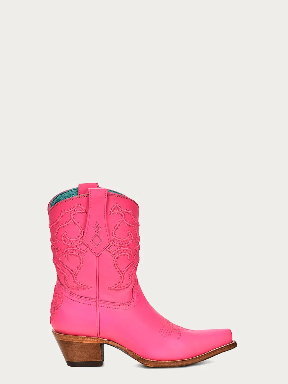 Z5137 - WOMEN'S EMBROIDERY FUCHSIA SNIP TOE ANKLE BOOT