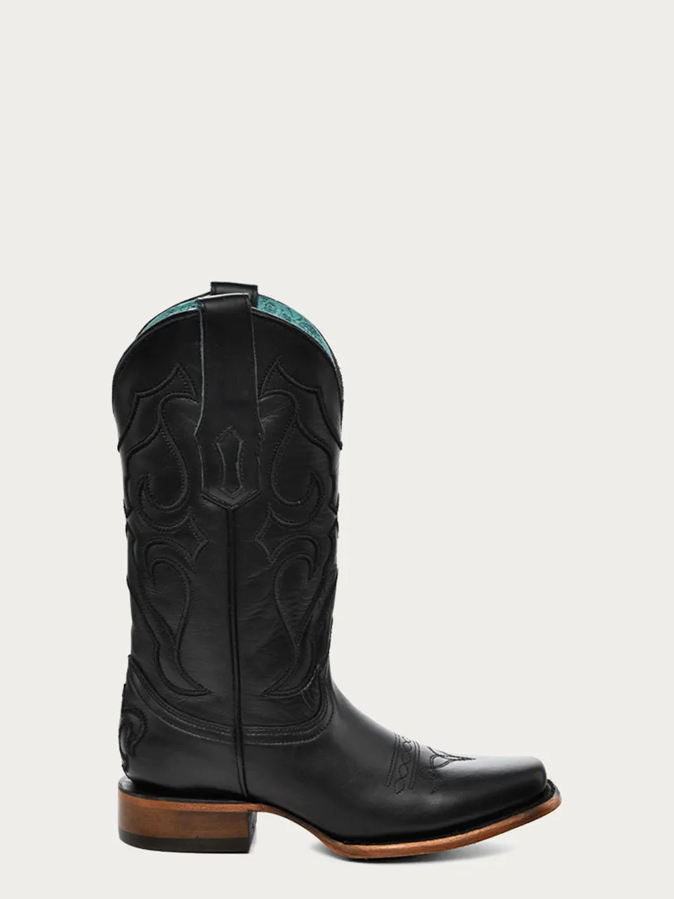 Z5167 - WOMEN'S BLACK ON BLACK EMBROIDERY SQUARE TOE COWBOY BOOT