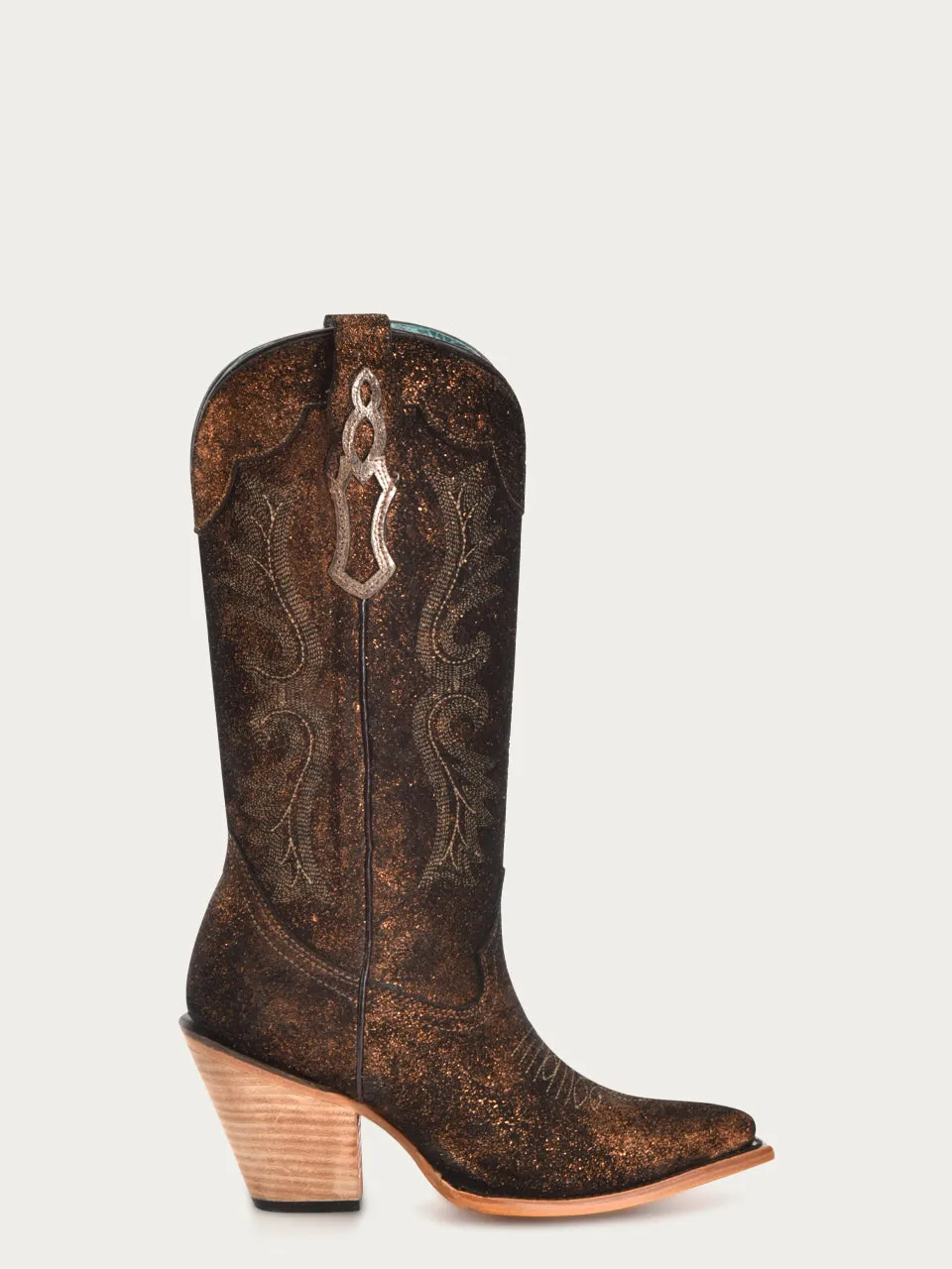 Z5240 - WOMEN'S EMBROIDERY BLACKED COPPER  POINTED TOE COWBOY BOOT